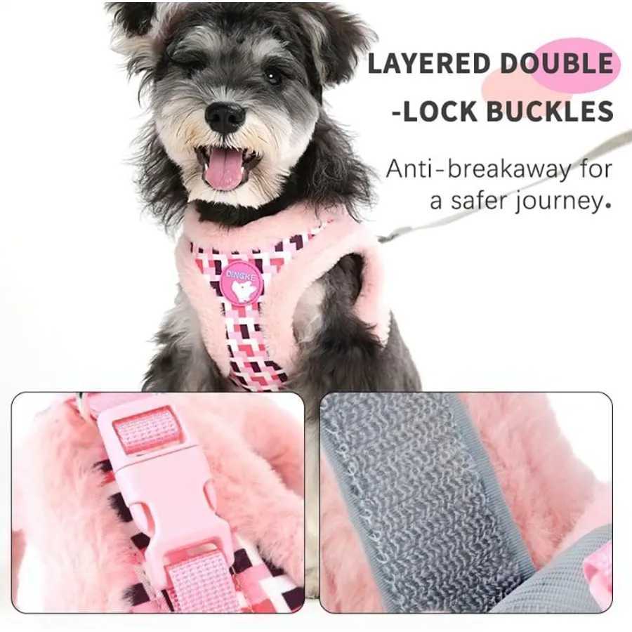 Small Dog Harness and Leash Set Winter Warm Dog Vest Harness Soft Plush Padded Puppy Harness with Quick Release Buckles for Wal J251110