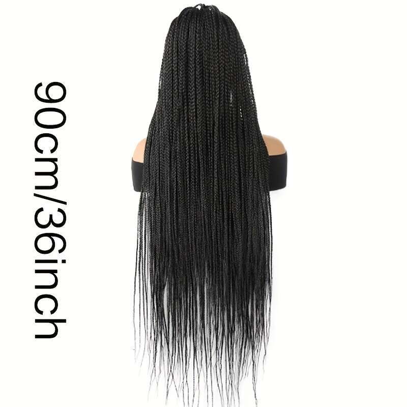 36-Inch Full Lace Braided Wig - Knot-Free Box Braided, Easy To Wear, High-Temperature Fiber, Straight Hair, Elegant Style, For All Occasions