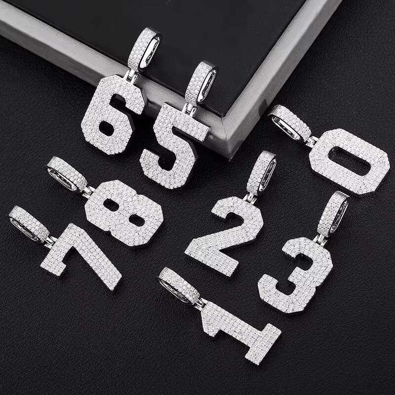 Hip Hop Fine Jewelry 925 Sterling Silver VVS Moissanite Diamond Iced Out Arabic Numbers Pendant Charm Necklace for Men Women