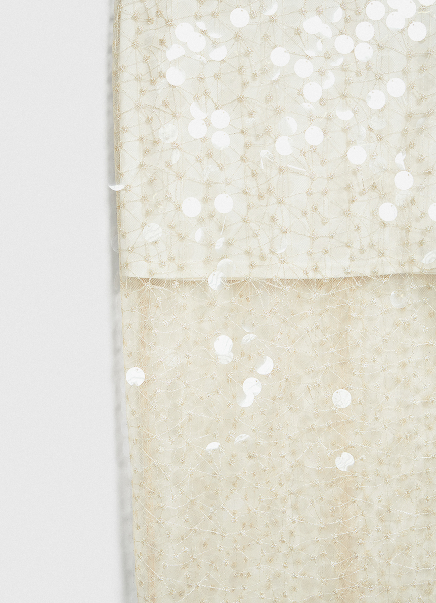 Women's Beige Sequin Straight Midi Skirt, Back Slit Zip Closure Party Skirt