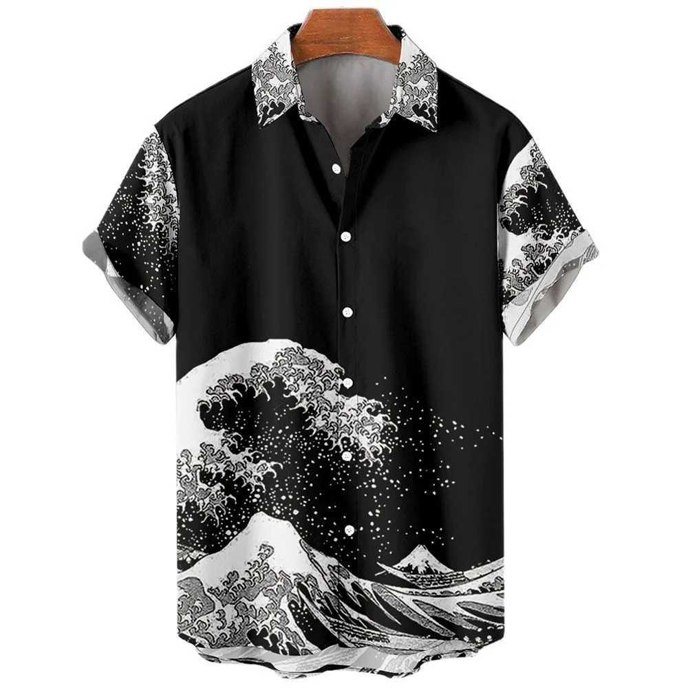 Mens Hawaiian shirt 3D printed short sleeved casual lapel beach style top retro wave imported fashion X250410
