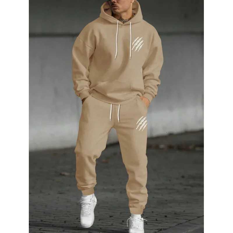 Mens sports suit sports fashion print set mens hoodie womens suit plush hoodie solid color hoodie casual wear W251110