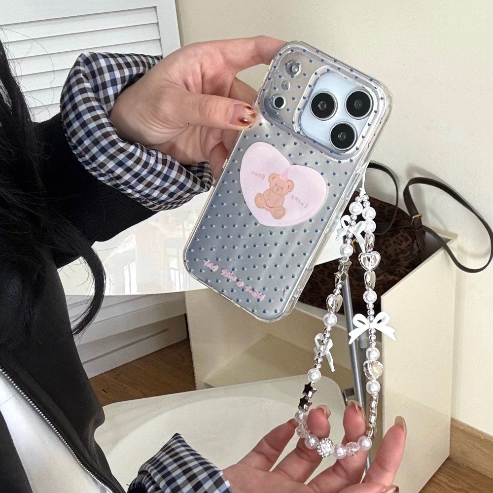 Polka Dot Heart Bear Phone Case Suitable for iPhone 17 Pro Max Protective Cover Cartoon iPhone 16/15 Pro