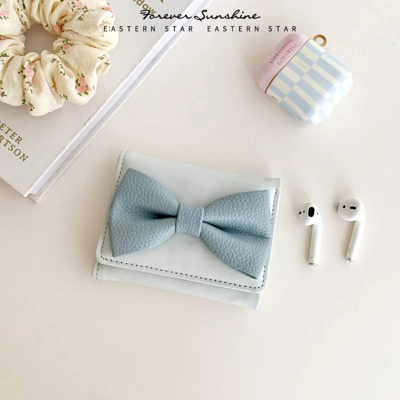 1pc Women Simple Solid Color Bow Decor Mini Tri-Fold Compact Wallet For Women Wallet Mini Wallet Purse Wallet Small Wallet cute R251110