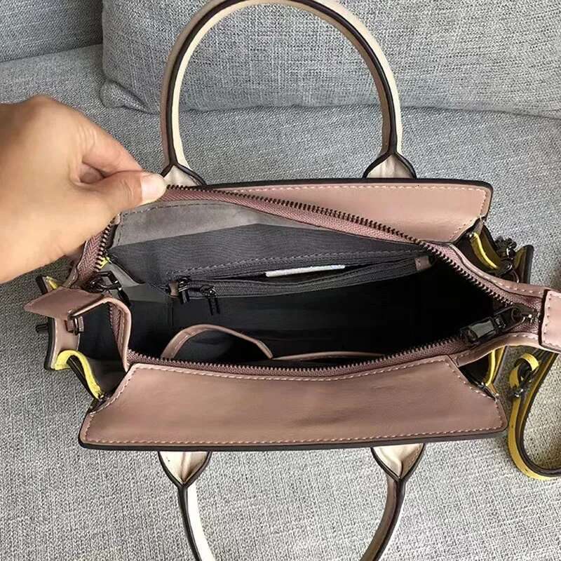 Women Handbag Genuine Leather Panelled Pattern Female Shoulder Meaaenger Trapeze Bag