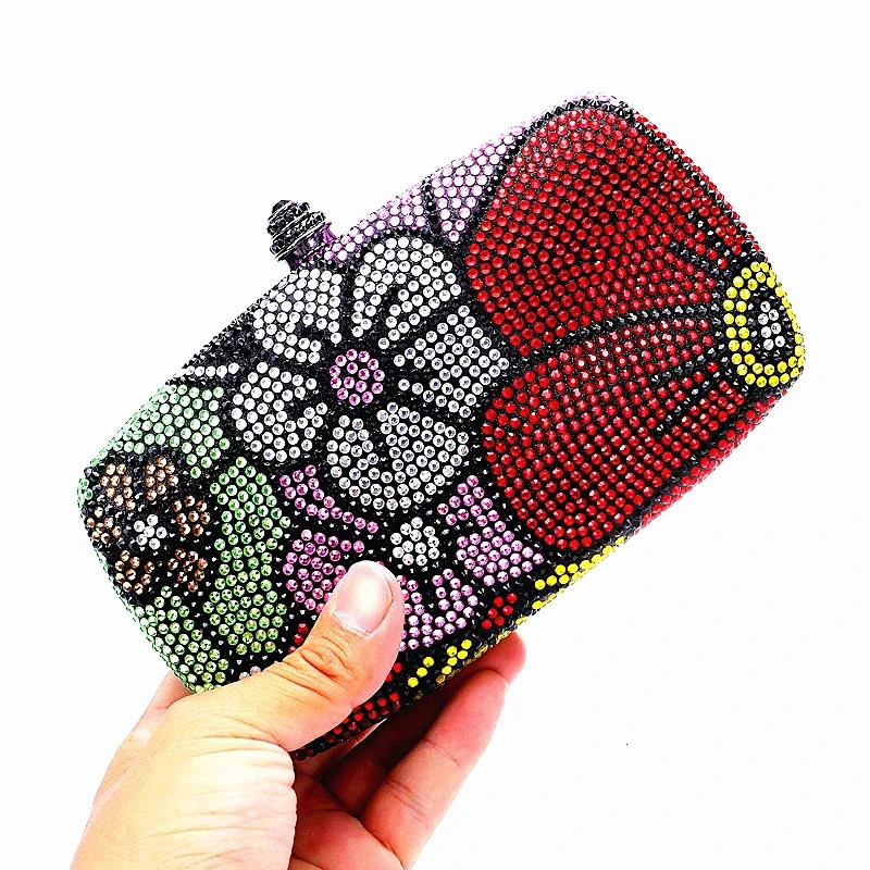 Womens MultiFlower Clutch Diamond Wedding Purse Crystal Dinner Handbag Party Stones Minaudiere Bag 251110