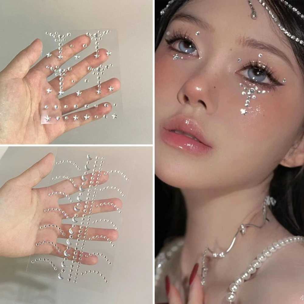 Fashion pearl face sticker Pearl temporary tattoo sticker Waterproof glitter eye shadow body holiday makeup W250410