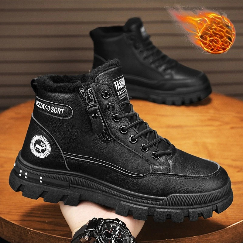 winter plush thick warm mens cotton shoes trendy outdoor high top male snow boots 251107