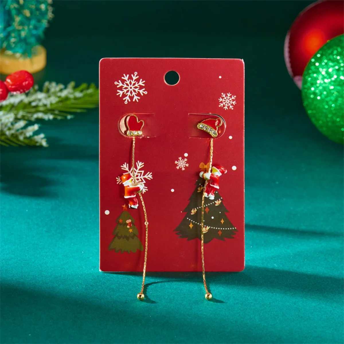 Creative Christmas Earrings Crawling Santa Claus Xmas Hat Gloves Candy Snowflake Star Fringe Dangle For Women Men Party Jewelry J251110