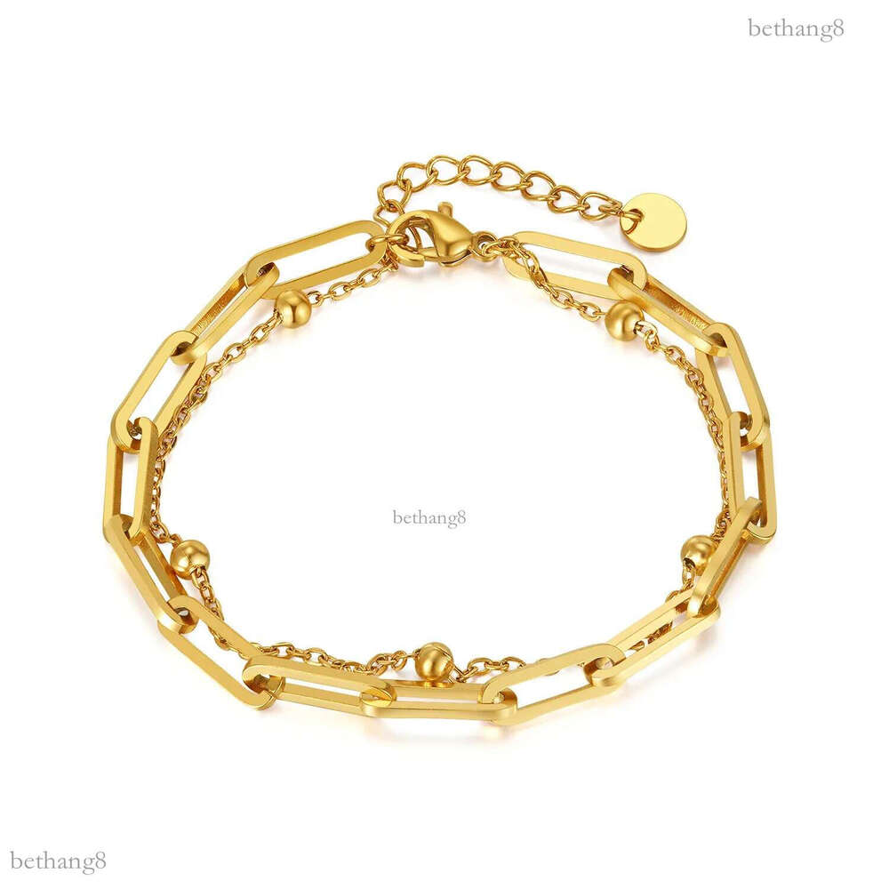 18k Gold Paper Clip Chain Bracelet Charm Designer Jewelry Waterproof Stainless Steel Chain Diamond Stack Bracelets Bangle Cuff for Woman Fashion Luxur