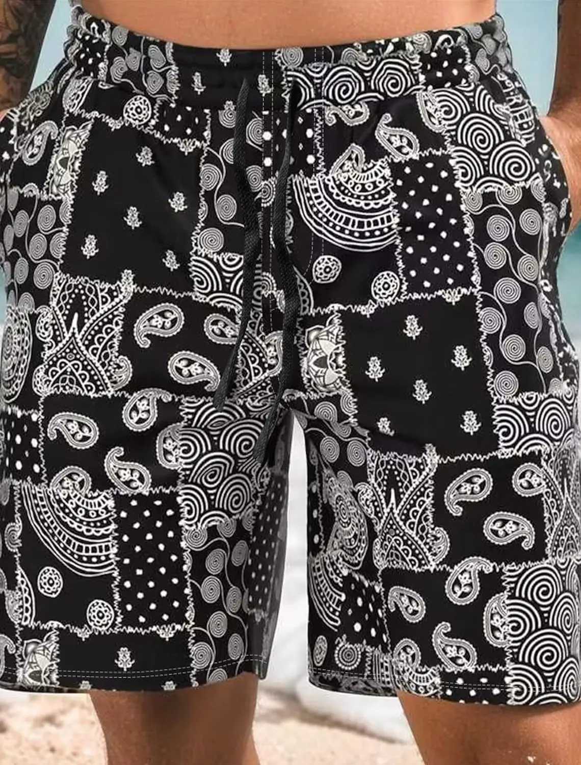 Mens Paisley shorts swimming relay board shorts fashionable streetwear pocket drawstring shorts mens underwear X250410