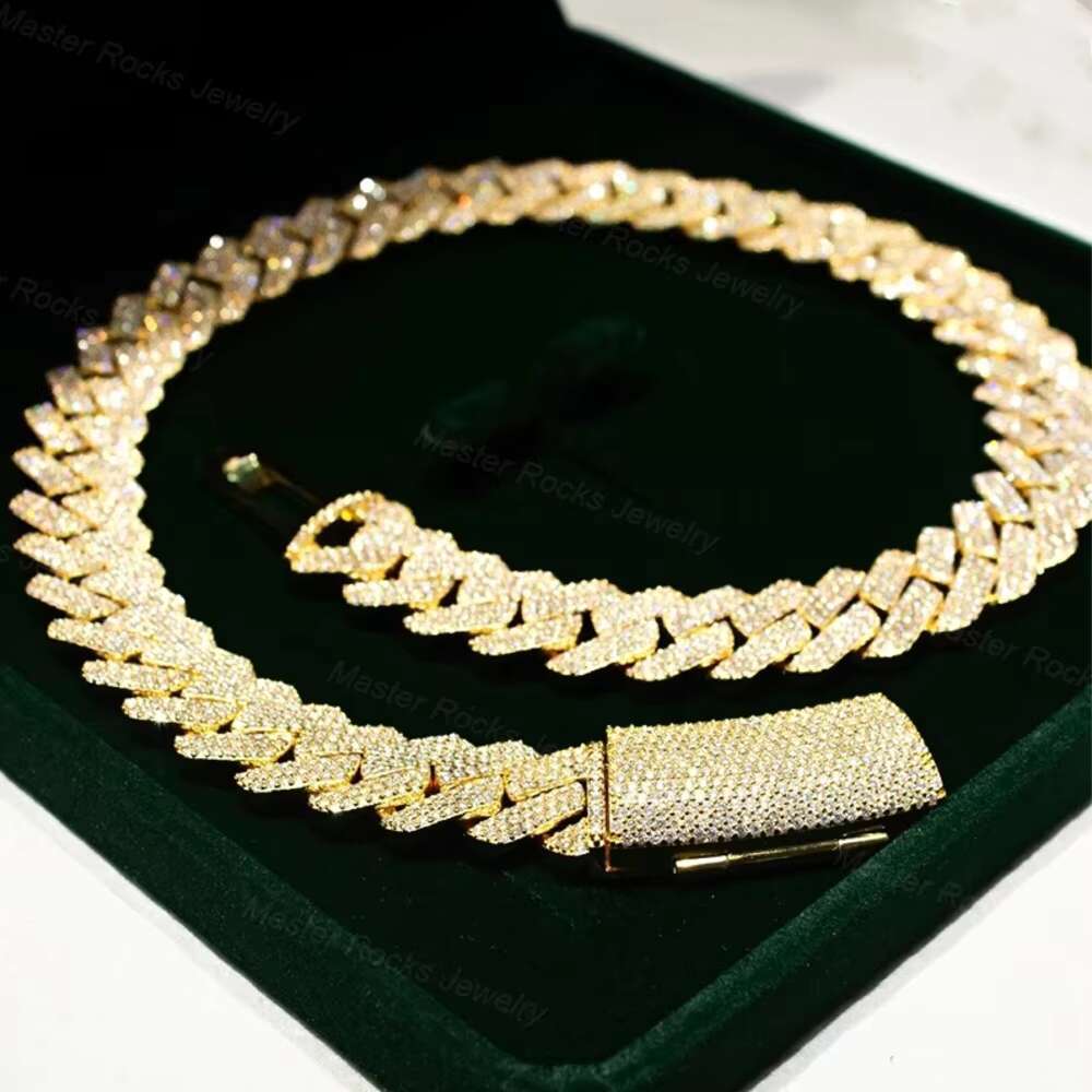 Hiphop Jewelry Cuban Link Chain 4 Rows 20mm S925 Gold Plated Vvs Iced Out Moissanite Cuban Chain