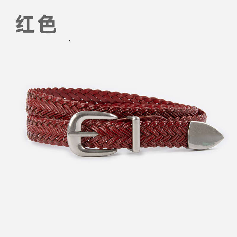 Women's Woven Vintage for Jeans Casual Pants Decoration No-Hole Pin Buckle Belt Leather Goods