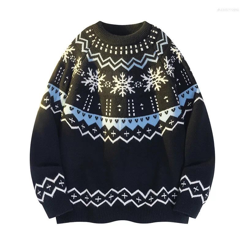Men's Sweaters Christmas Snowflake Jacquard Festive Atmosphere Round Neck Loose Sweater Warm Knitwear Autumn And Winter Season Outfit