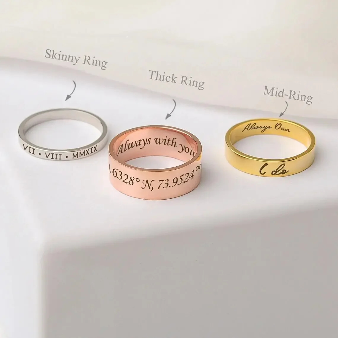 Custom Word Inside Outside Engrave Ring Dainty Name Personalized Stacking Ring Unisex Promise EternityMemorial Anniversary Gifts 250409