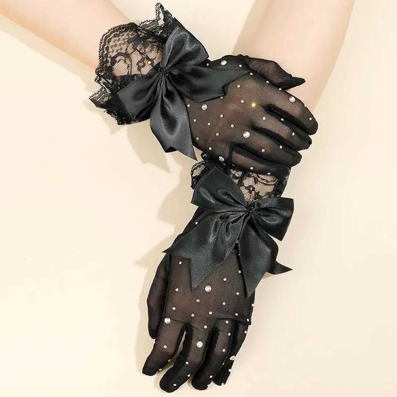 Women Sexy Transparent Shiny Pole Dancing High Stretch Gloves Stage Performance Cosplay Mesh Lolita Elegant Short Ruffle L251110