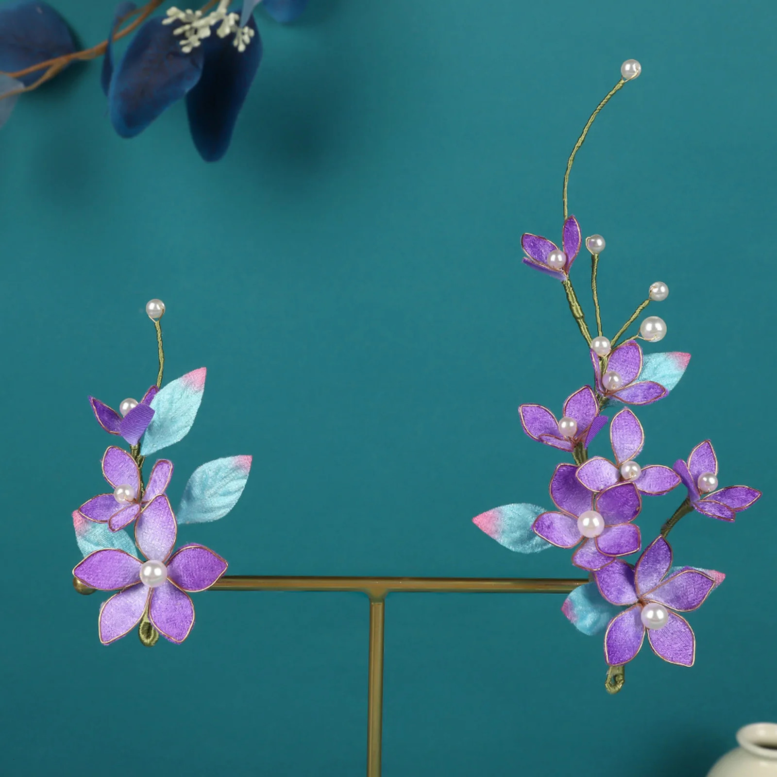 1 pair of retro hair clips Chinese wedding hair accessories purple flower hair clips 250409