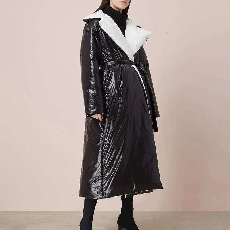 Winter Long Double Sided Use Jackets Parka Female Thick Knee Length Outwears Women White Duck Down Lace Up Warm Jacket