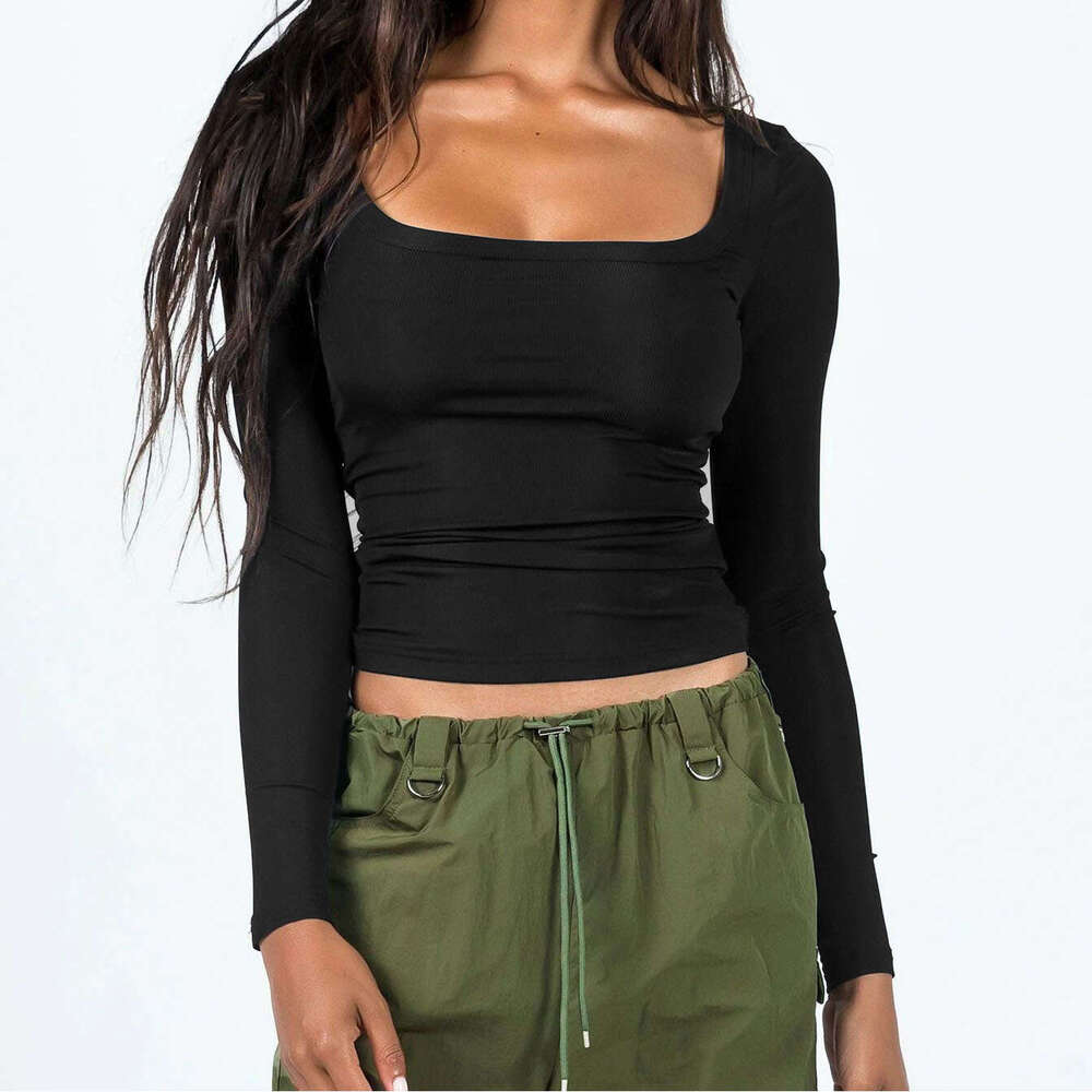 Amazon Women's Knitted Top T-Shirt Sexy U-Neck Long Sleeve Shirt Inner Wear Tight-Fitting