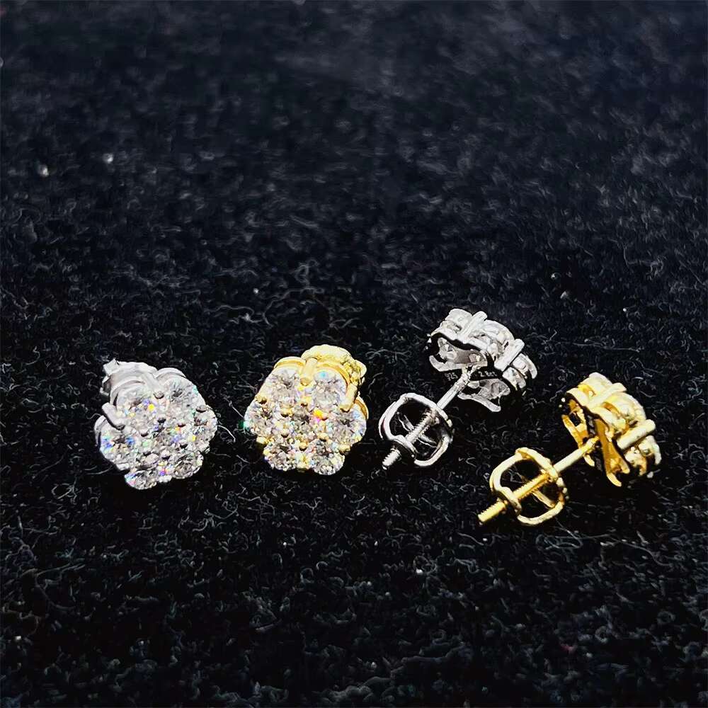 Popular Iced Out Jewelry Best Selling Lowest Price 925 Sterling Silver Gold Plated Jewelry VVS Moissanite Stud Earrings