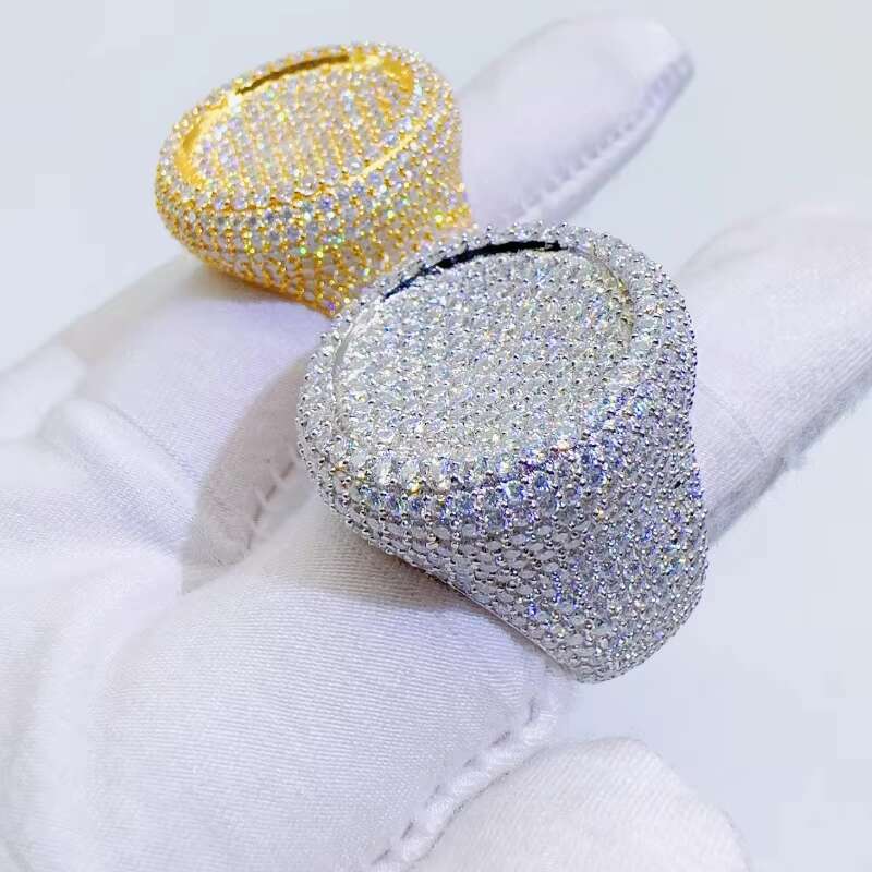 Fashion VVS Moissanite Custom Hip Hop BIG Round Ring 925 Sterling Sliver Moissanite Rings