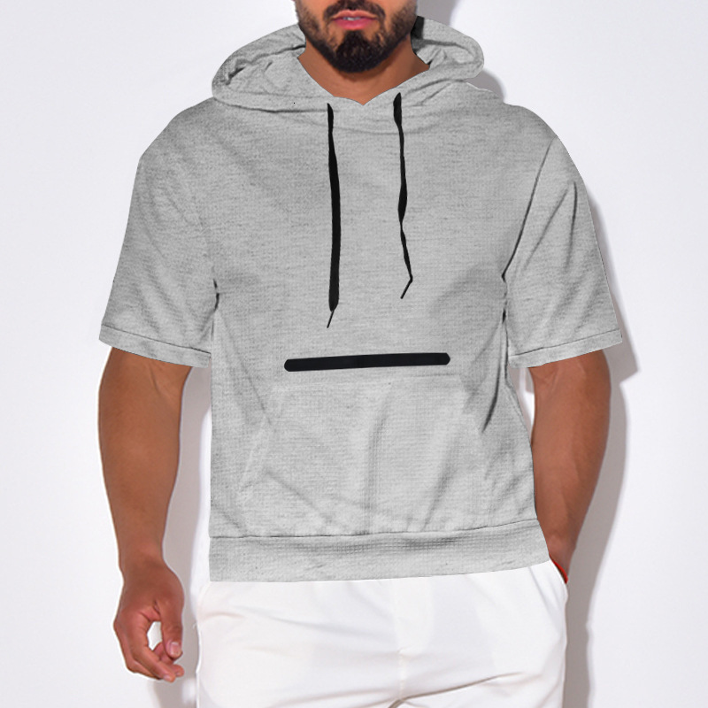 2024 Summer New Mens Casual Hooded Short sleeved T-shirt Solid Color Mens Top T-shirt