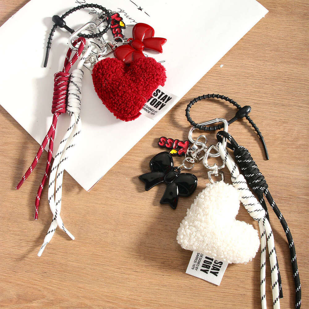 Trendy Niche Heart Bowknot Bag Pendant Keychain, Fashion Woven Rope Hanging Decoration, In-Stock Hot Sale for Bag Key Accessory Fans