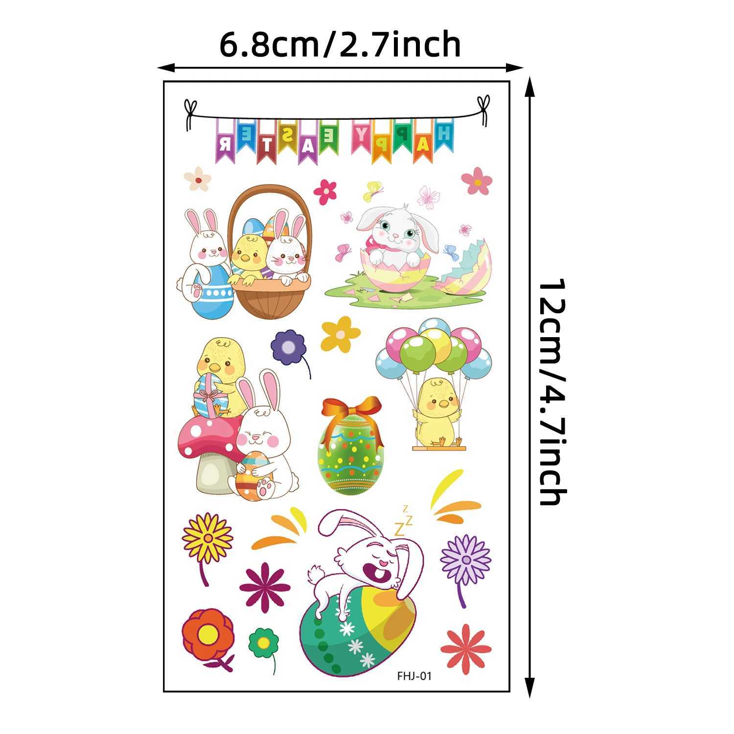 10 sheets (120 patterns) cartoon Easter temporary tattoo stickers cute rabbit Easter egg patterns Easter gift decoration stickers W250410