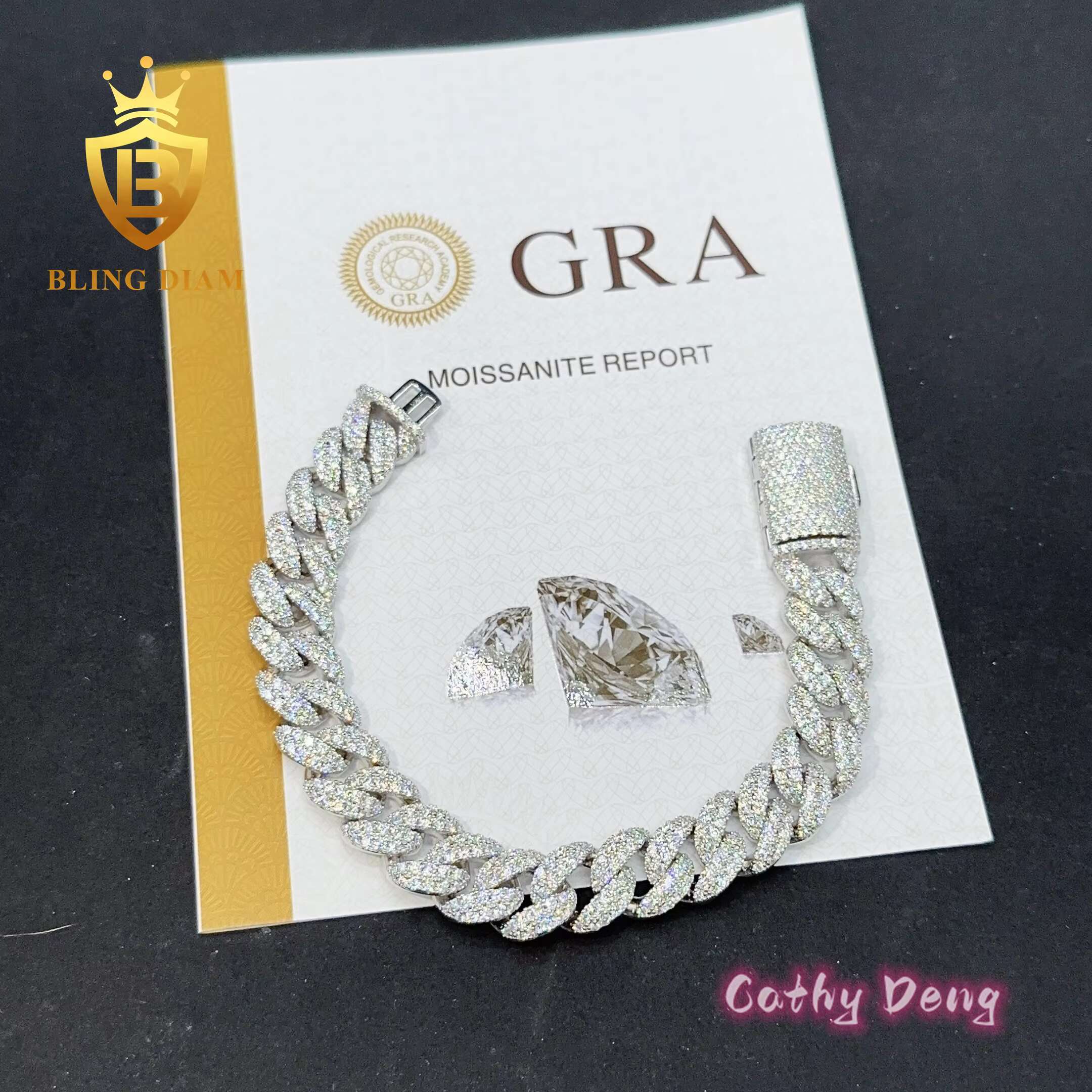 Hot Sale Hip Hop Bracelet 12mm Ice Out S925 Silver VVS Moissanite Diamond Cuban Link Chain Necklace Bracelet