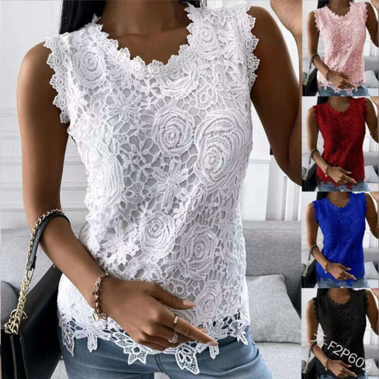 European and American Cross-Border Independent Station Amazon Wish Hot-Selling Women's Fashion 2024 Summer New Tank Tops Lace Blouses
