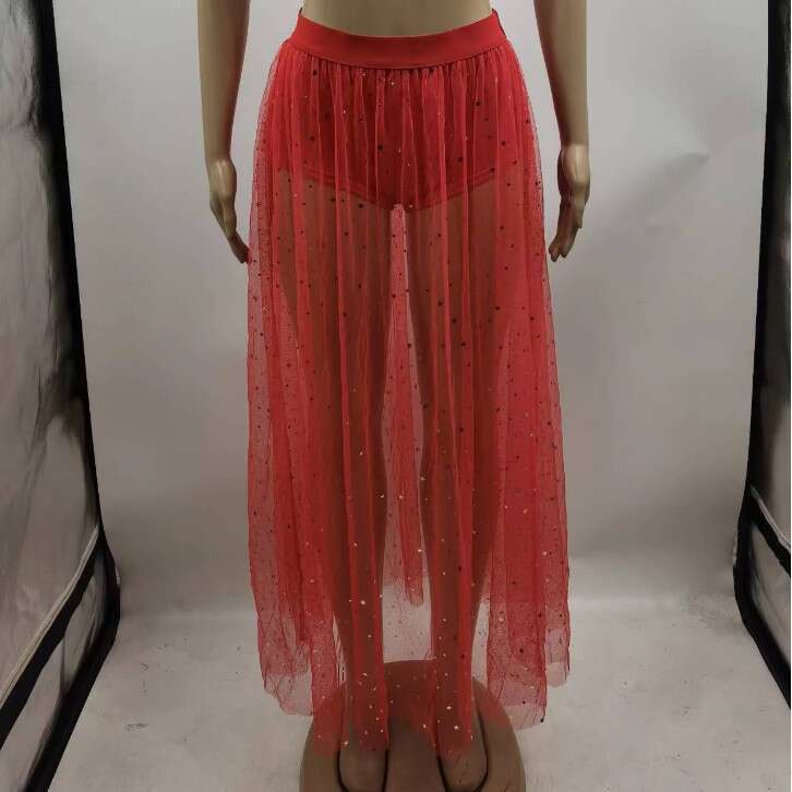 European and American Cross-Border Amazon Sale Nightclub Sexy Sheer Pleated Lace Bodycon Mesh Waist Half Skirt