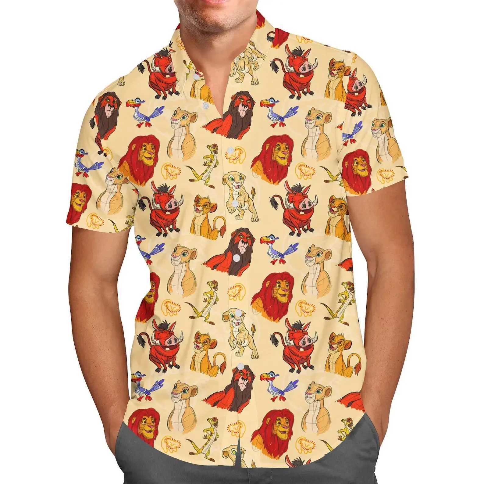 Lion King Simba HAWaiian Shirt Mens Summer Short sLeeved Button Top Casual Beach Shirt HAWaiian Shirt Top X250410
