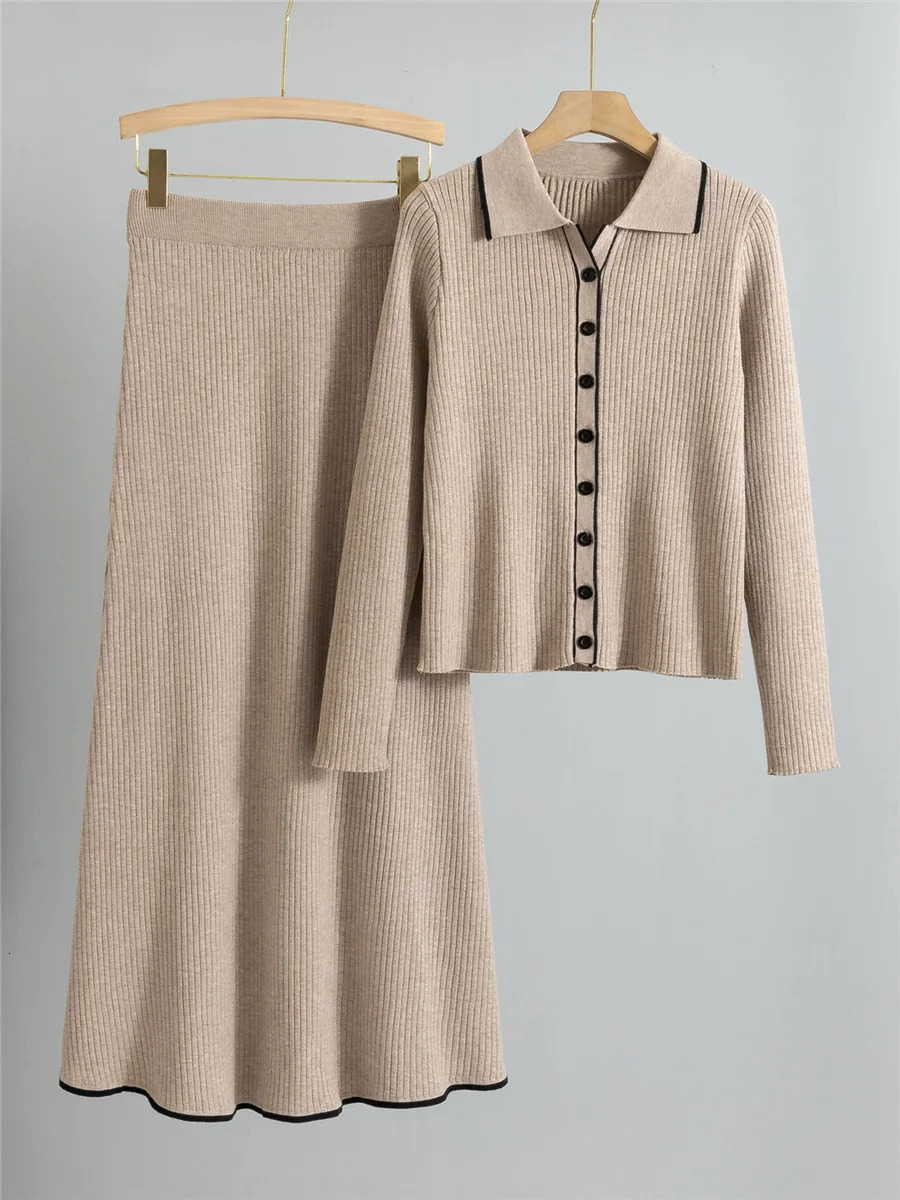 Korean n Knitted 2 Piece Sets Women Single Breasted Knit Sweater Cardigan Tops Conjuntos High Waist Solid Skirts Outfit 251110