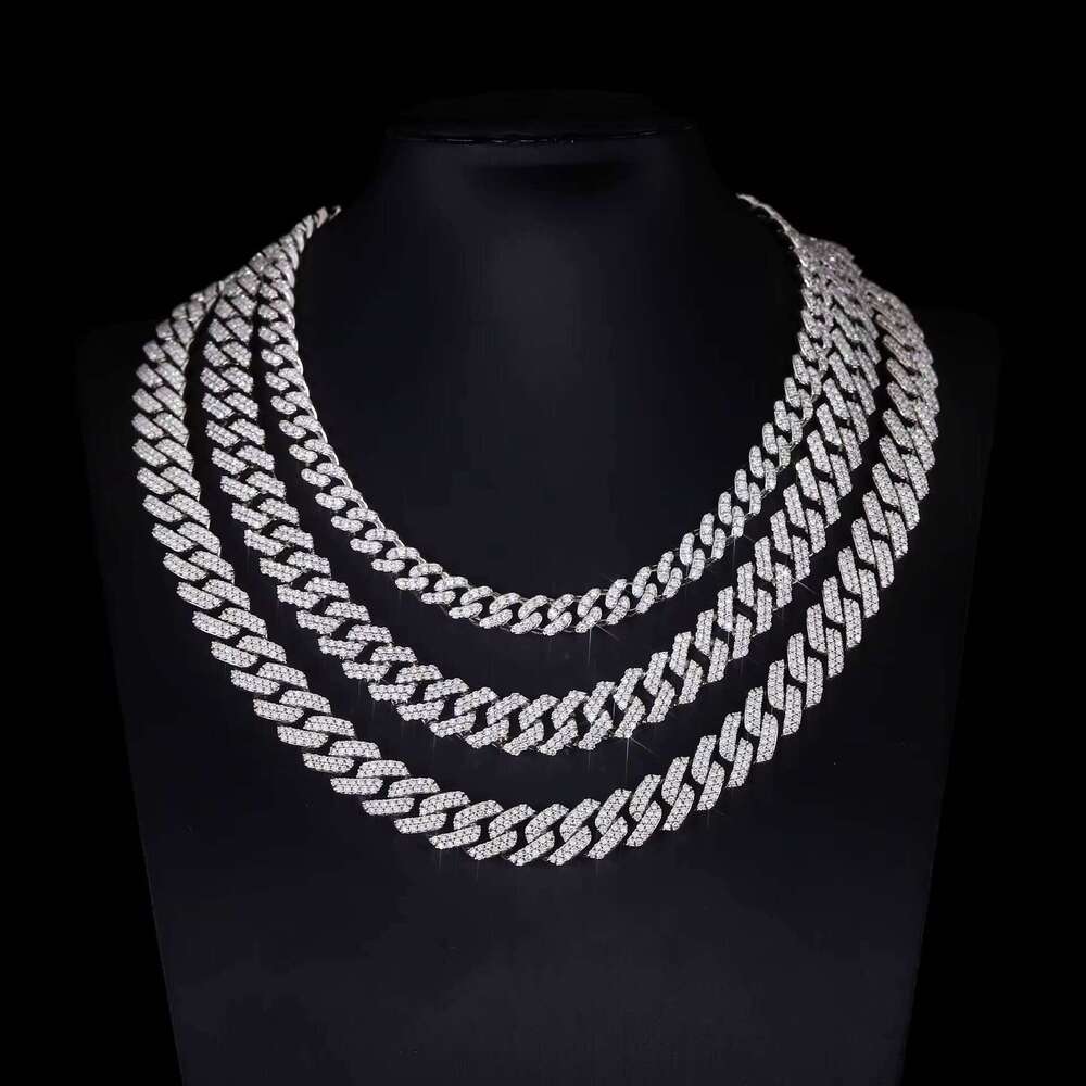 Moissanite Hip-Hop Style Men's Gift Chain 7 8 9inch Width 10mm Pure Silver Gold-Plated Cuban Bracelet