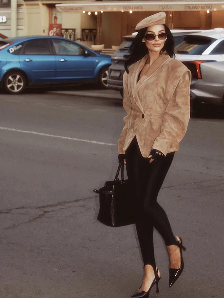 Solid Waist Cinching Blazer Women Shoulder Pads Lapel Single Breasted Long Sleeves Jackets Chic Elegant Casual Street Outerwear 251110