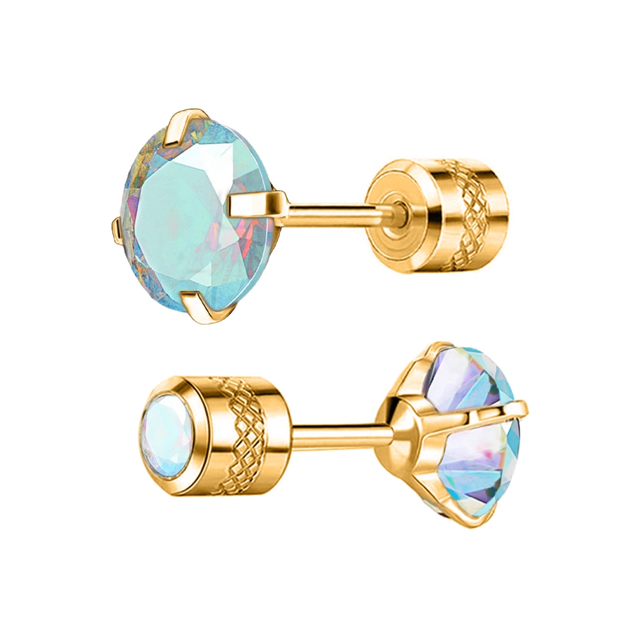 1pair Laser Diamond Medical Stainless Steel AB Crystal Zircon Ear Studs Earrings Black Gun Plated Tragus Cartilage Hypoallergenic Screws Piercing Jewe