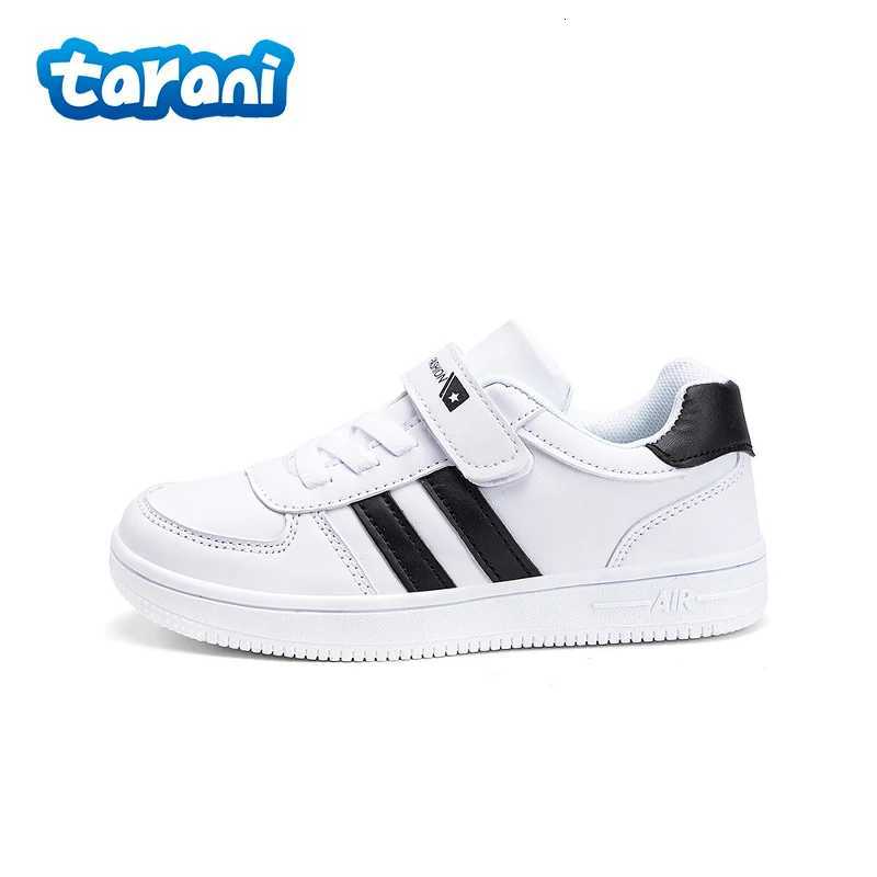 White Leather Classic Kids Casual Board Shoes with Fashion Black Stripes Boys Girls Non-Slip Sole Lightweight Sports SneakersT251110