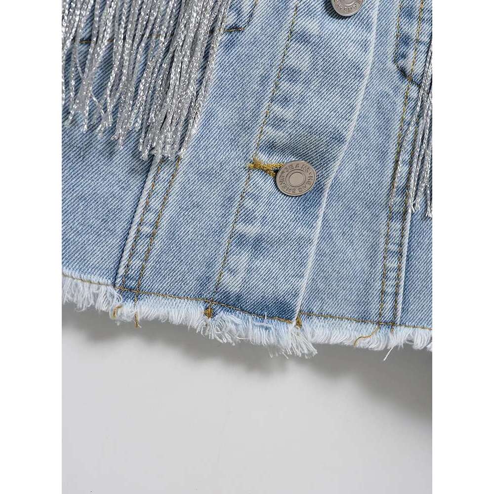 Fitaylor Autumn Winter Women Vintage Long-Sleeve Loose Tassel Blue Short Denim Jacket Lady Single Breasted Pocket Jeans Coat