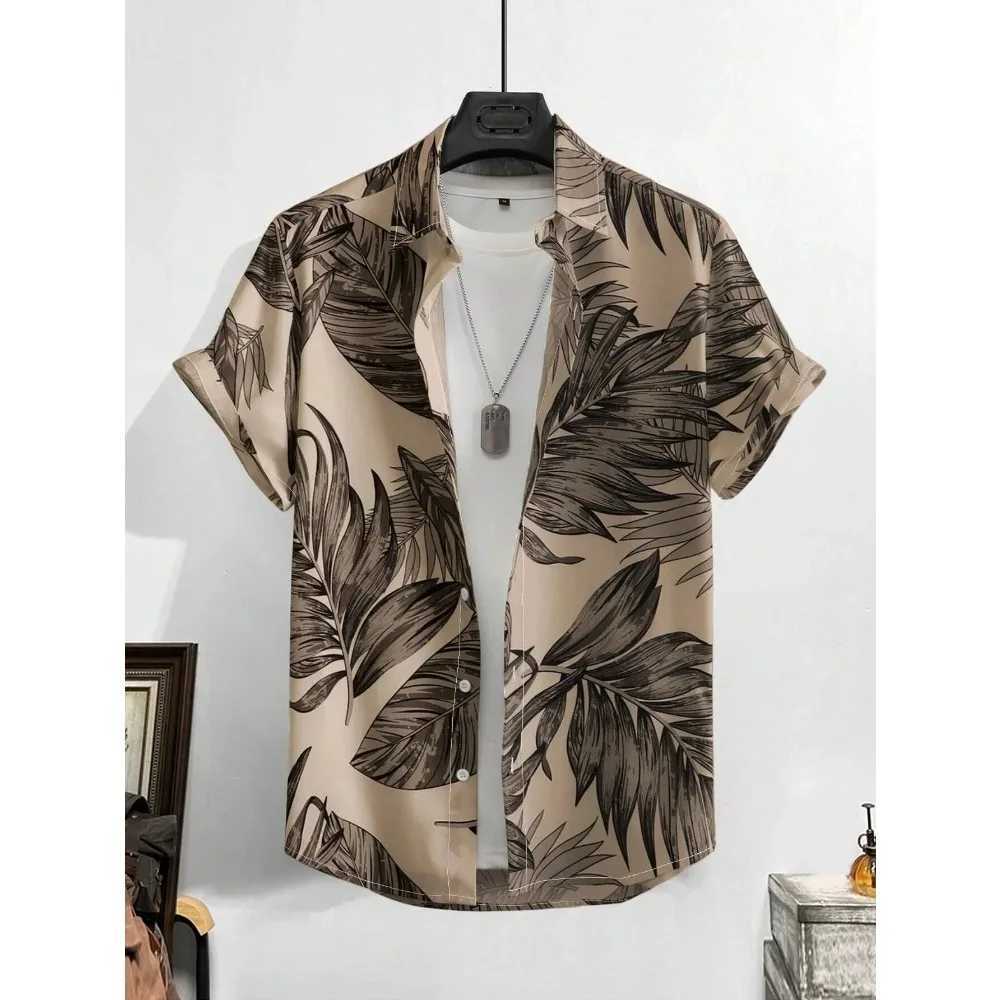 Leaf Tropical Mens Resort Hawaii 3D Printed Shirt Outdoor Vacation Beach Summer Lawn Short Sleeve Spandex Hawaiian Shirt X250410