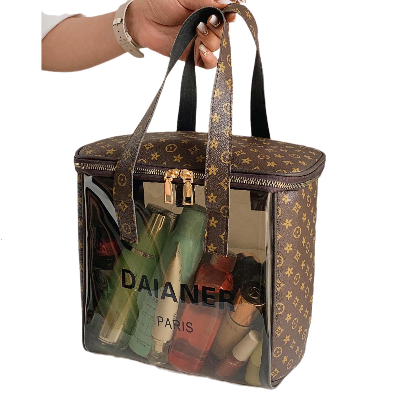 Large capacity cosmetic bag luxury design PVC waterproof transparent toiletry storage bag for Men and Women Travel