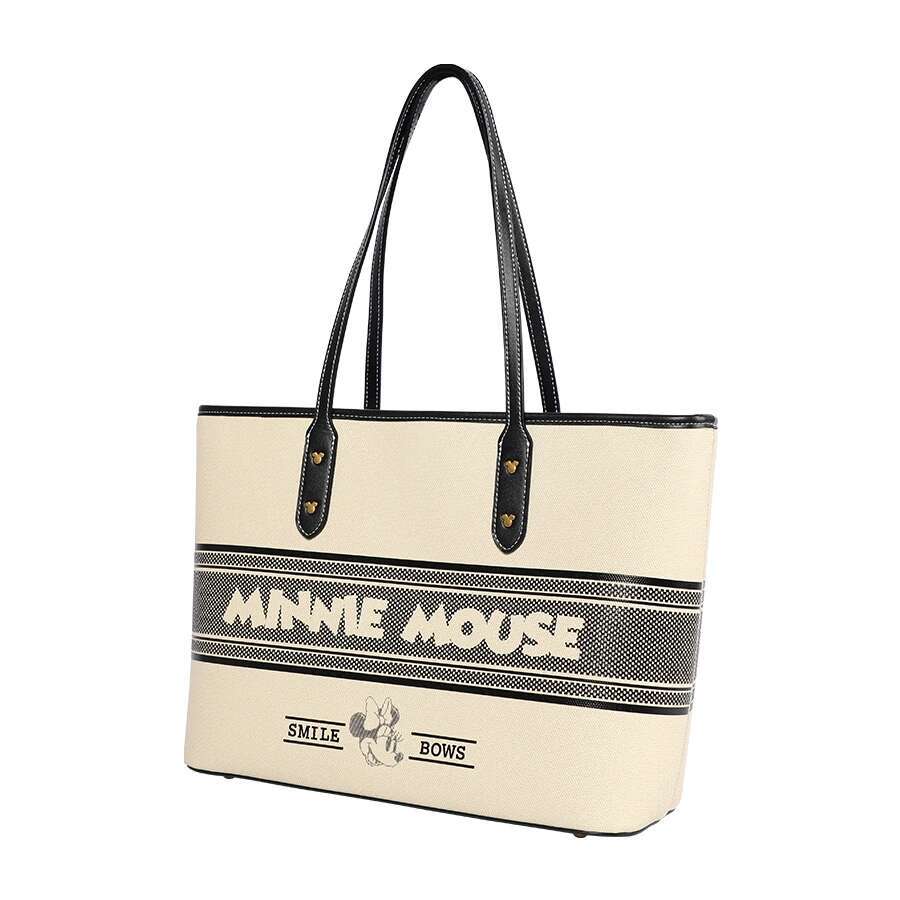 Lisence Minnie Mouse Embroidered Tote Beige Retro Shoulder Bag For Lady