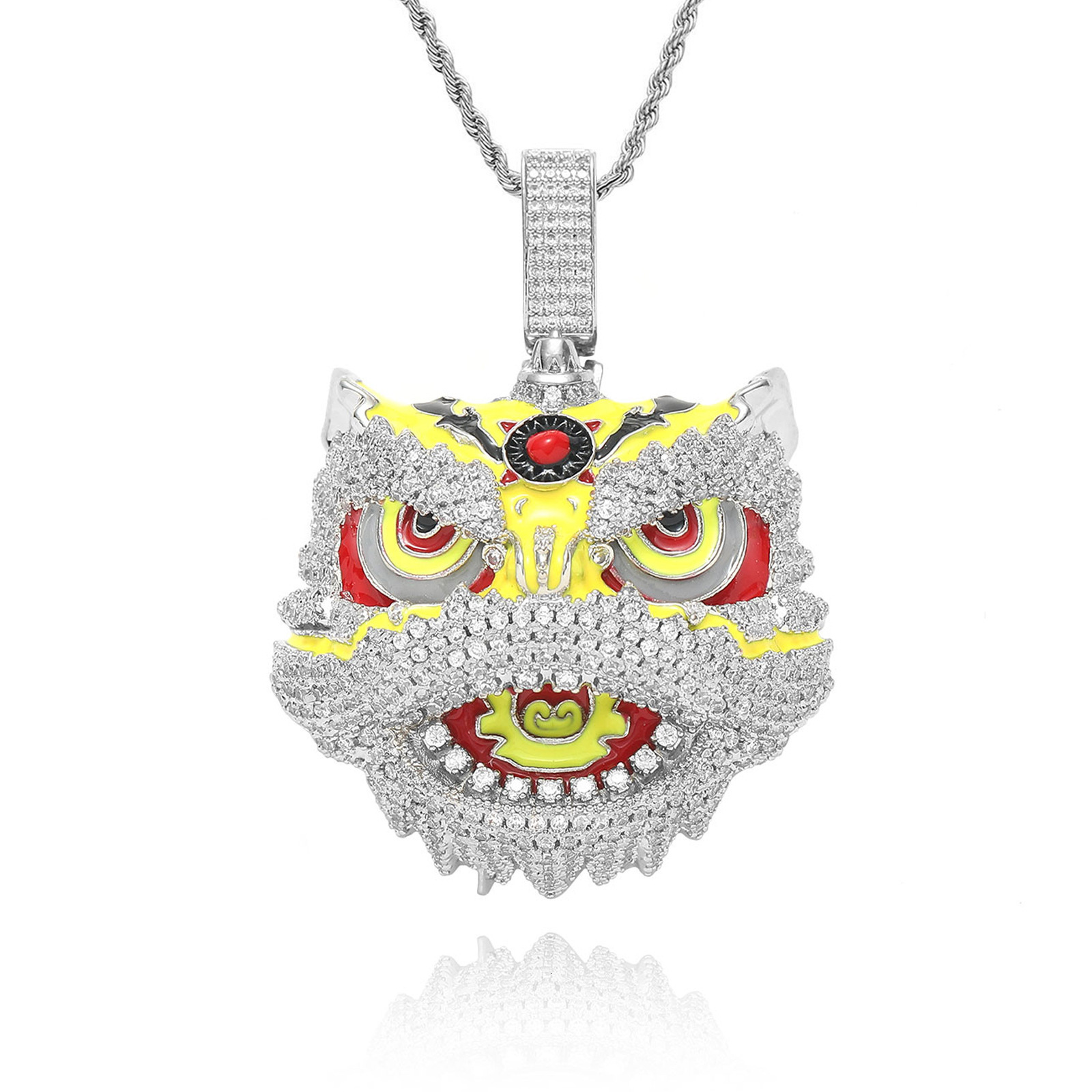 Hip Hop Lion Pendant Hip Hop Copper moissanite Colorful Lion Head 925 silver Necklace Fashion Accessories
