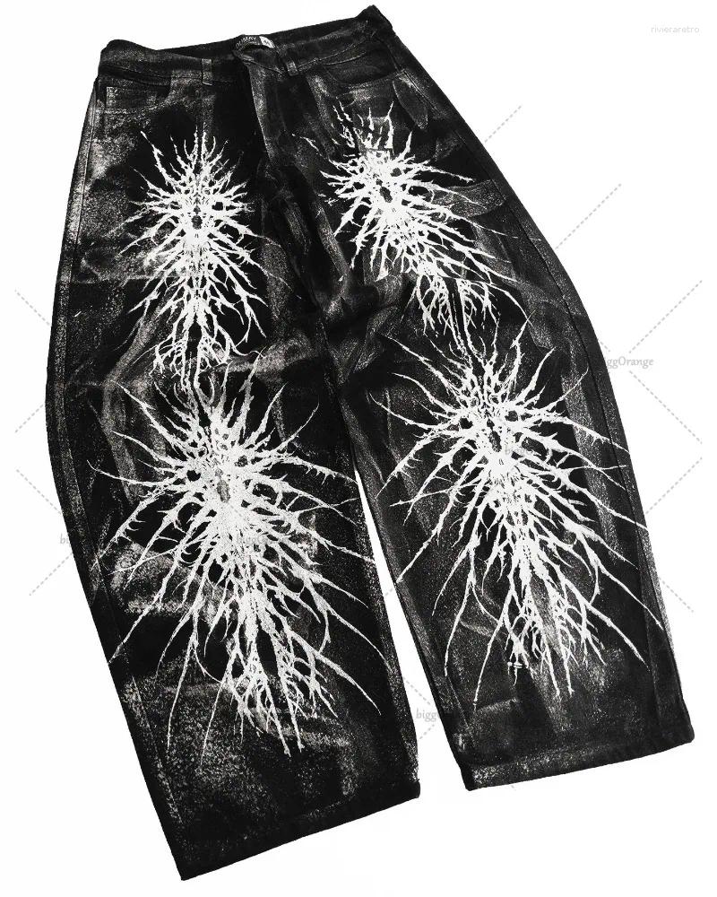 Women's Jeans Gothic Dark Stripe Print Street Oversized Washed Women Y2K Harajuku Hip-hop Fashion Casual Loose High-waisted Pants Men Z260313