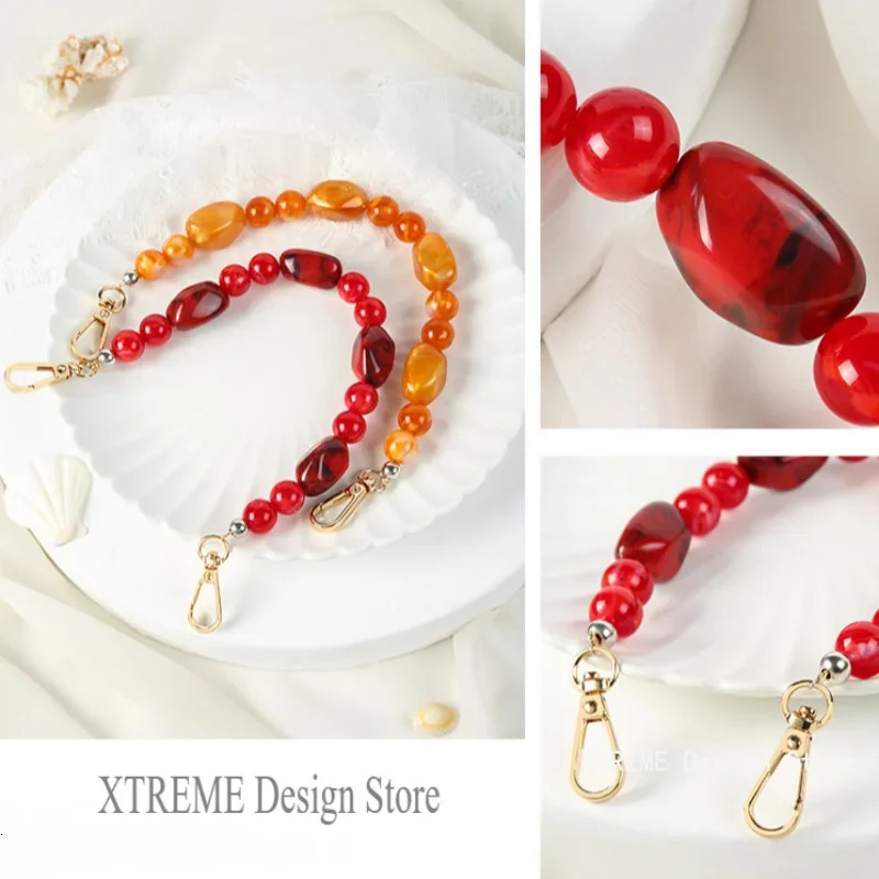 Woman Bag Accessory Black Beige Red Acrylic Resin Beads Parts Handcrafted Wristband Women Replacement Bag Handle Chain 251110