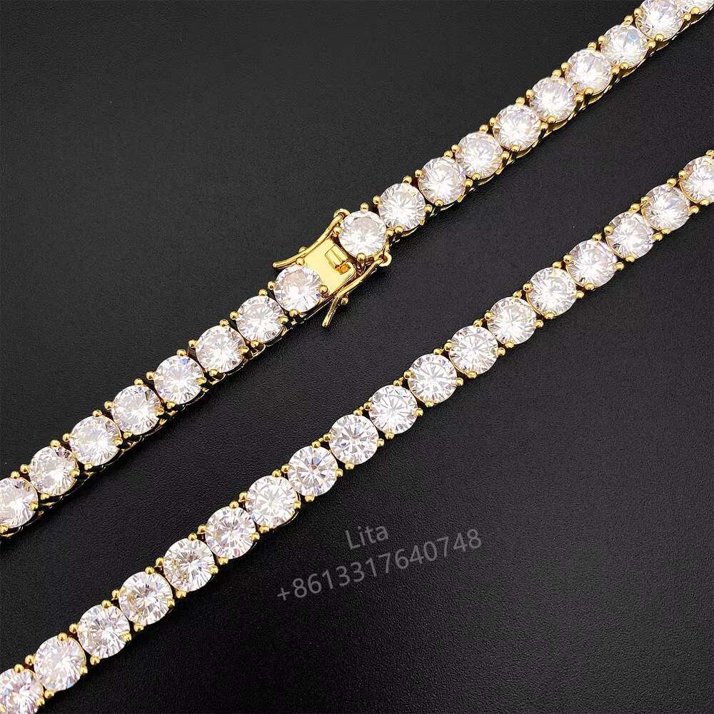 925 Sterling Silver Rhodium Plated 8mm Round Cut Hip-hop Iced Out Vvs Moissanite Tennis Chain