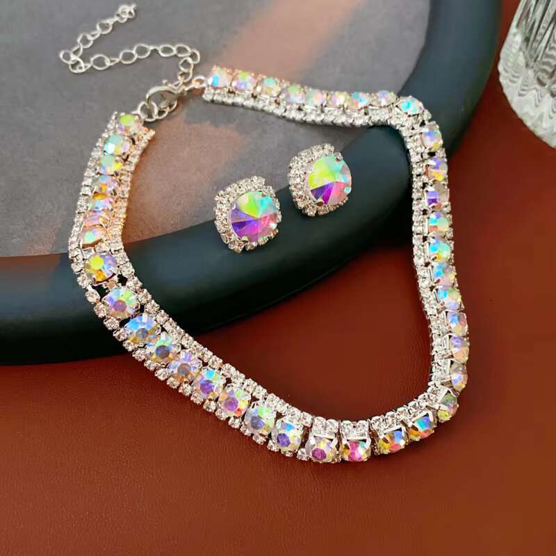 Colorful Moissanite Jewelry Necklace Sterling Silver 925 Earrings Anniversary Wedding Jewelry Sets