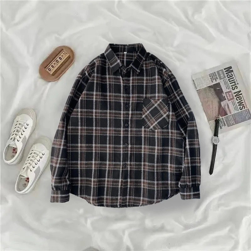 MEXZT retro oversized plain weave shirt womens street clothing long sleeved shirt Harajuku Korean style loose pocket casual full matching top 250409