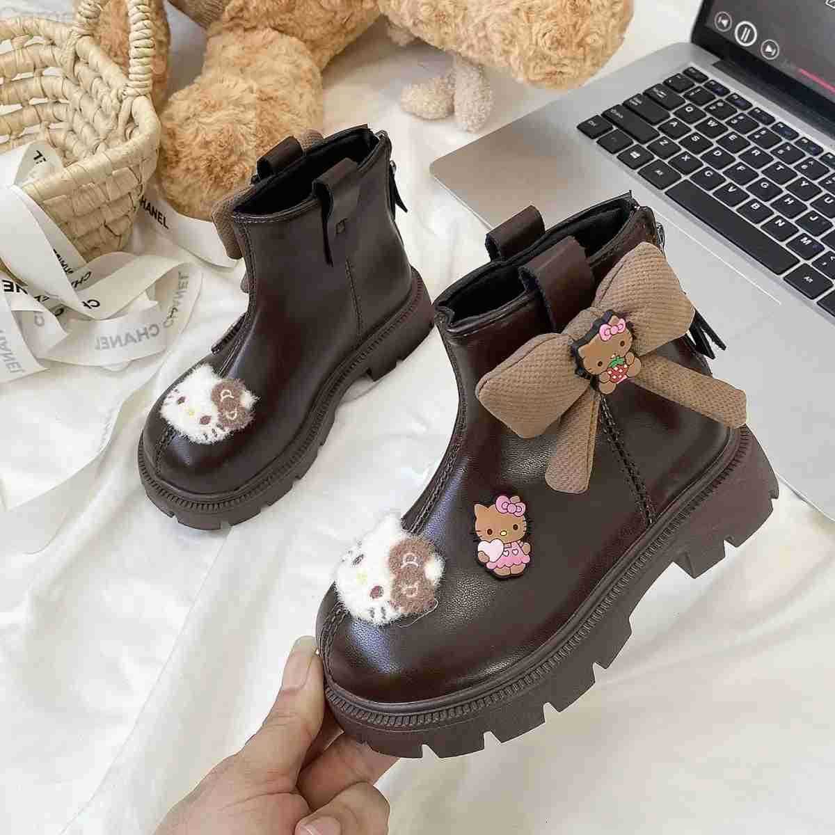 Sanrio Winter Hello Kitty Martin Boots Anime Kawaii Children Autumn Winter Cotton Boots Cartoon Fleece Warm Cotton Shoes Gift H251110