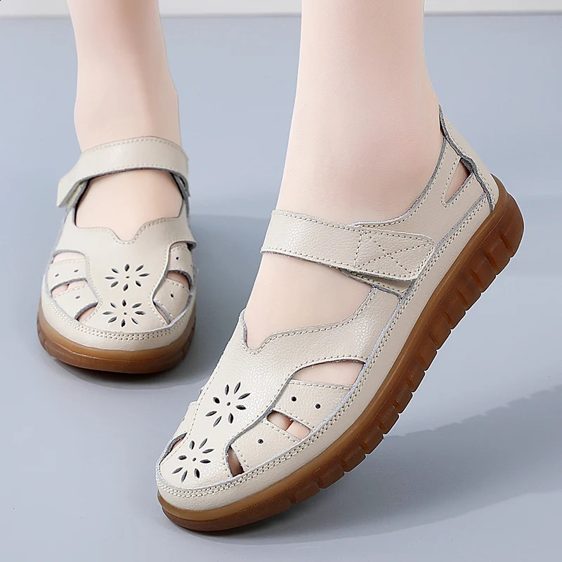 Sandals Summer Breathable Leather Slippers Women Fashion Non-Slip Casual Roman Shoes Ladies Sandals on Sale Off White Shose 250402