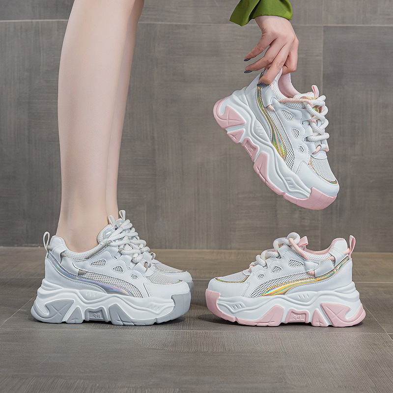 2025 New High Top Leather Color blocked Thick Bottom Slope Heel Casual Sports Designer Fashion Women's Shoes